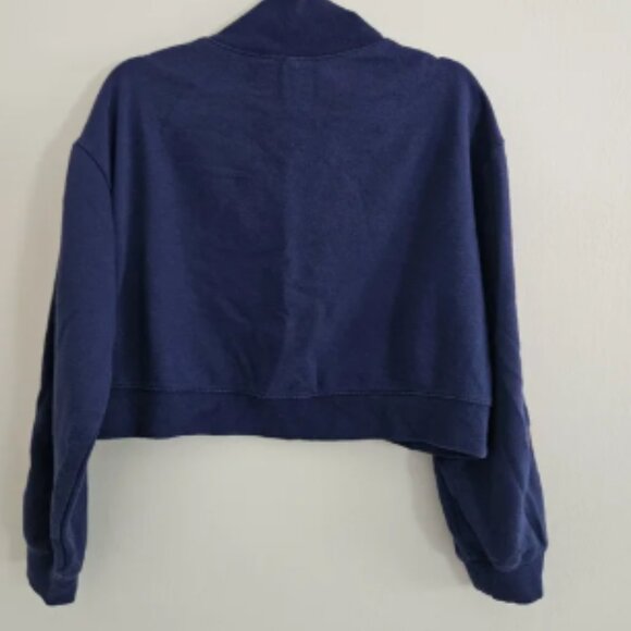 Divided H&M Basic Navy Blue Half-Zip Crop Sweatshirt Red White Stripes Medium - Picture 4 of 6